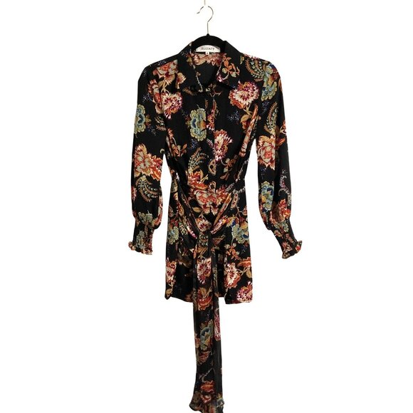ELLIATT Floral Independence Mini Shirt Dress in Black Multi size Xsmall - Picture 2 of 15